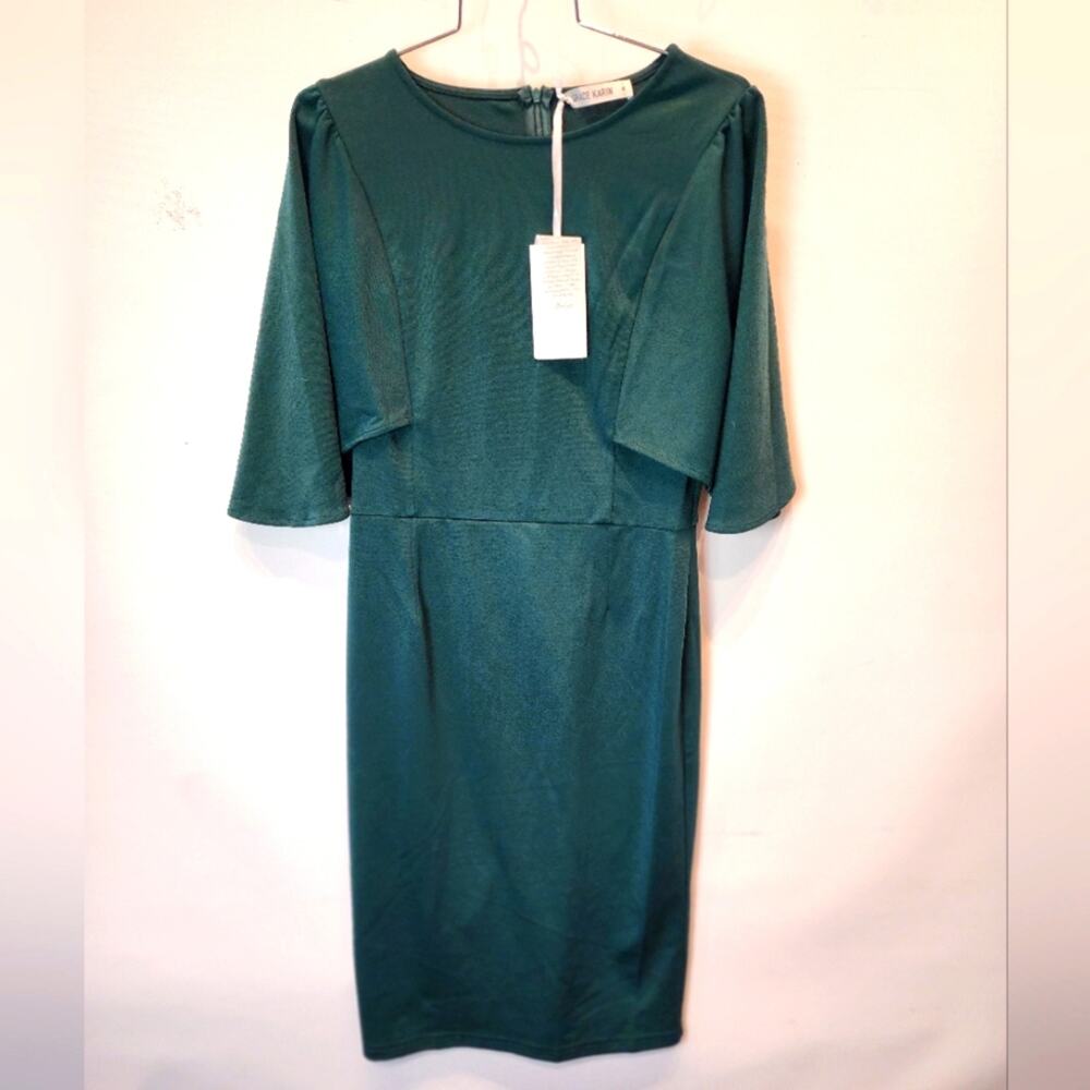 Grace Karin New Green Bodycon Stretch Midi Dress‎ Flap Sleeves Womens Size M